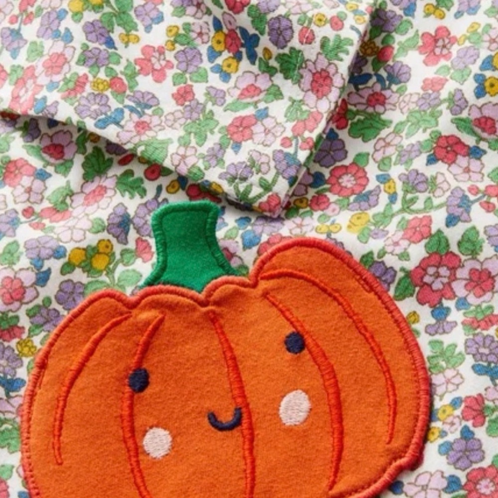 Mini Boden Halloween Pumpkin Pocket Floral Dress - Picture 2 of 9